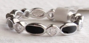 White Gold Rhodium Bond Black Enamel Black and White Eternity Stacker Ring - Picture 1 of 2