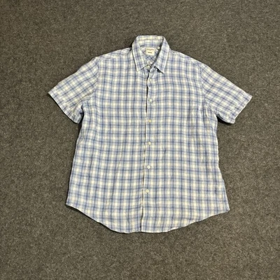 Baird McNutt Murano 100% Linen Shirt Mens L Short Sleeve Button Up Plaid - Image 1 of 4