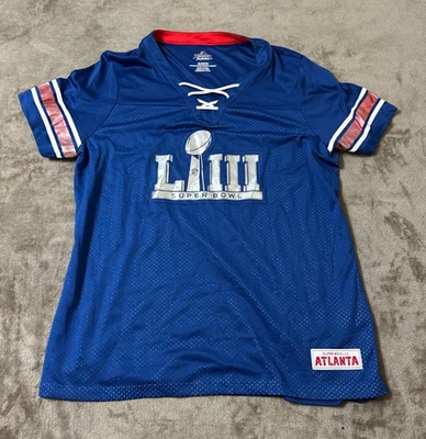 Majestic Blue Super Bowl 53 NFL Atlanta Women’s Size XL Short Sleeve Shirt, LIII - Image 1 of 4
