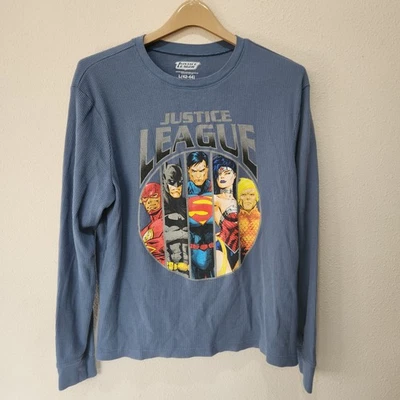 Camiseta Justice League masculina grande azul térmica manga longa DC Comics gráfica - Imagem 1 de 4