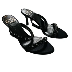 Escada Leather Beaded Studded Slip On Heels Size 36 Black - Picture 1 of 5