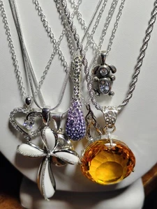 925 Sterling Silber Anhänger Halskette Konvolut Kreuz Herz Hund Träne CZ Steine 65g - Bild 1 von 16