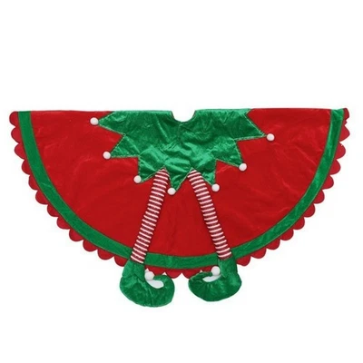 Christmas Tree Skirt Striped Legs Ornament High-Quality Velvet Material - Image 1 of 4