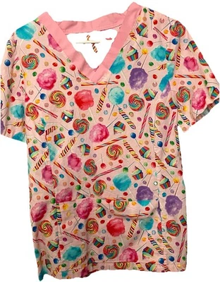 Cotton Candy, Lollipops, & Cupcakes Women’s Scrub Top Size-Small - Image 1 of 4