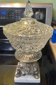 Crystal Vintage Candy Dish With Lid And Marble Base 12” Hollywood Regency - Picture 1 of 5