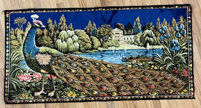 Peacock Velvet Tapestry Wall Hanging Made In Italy - Image 1 of 4