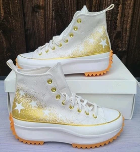 Converse Run Star Hike Platform Shoes Gold Embroidered Stars A12900C - Picture 1 of 8