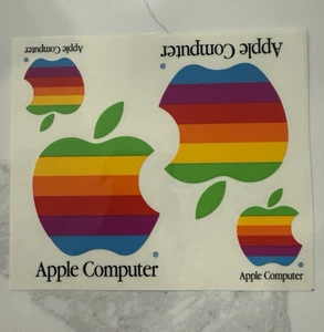 Vintage Genuine Apple Computer Decals Stickers 4 Sticker Sheet Rainbow Mac - Picture 1 of 1