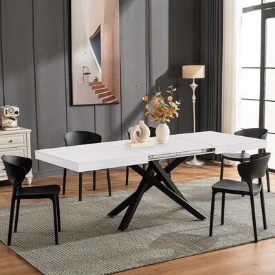 Tavolo da Pranzo Cucina Allungabile Estensibile 90x140 - 220cm Bianco Frassinato - Immagine 1 di 4