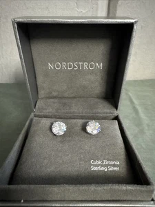 NORDSTROM Sterling Silver Cubic Zirconia Stud Earrings SIZE MED/LARGE New in Box - Picture 1 of 8