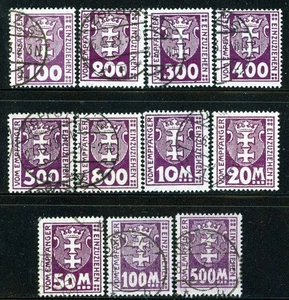 Stamps Danzig, Scott # J15-J25 used, complete set, wmk 109 - Picture 1 of 1