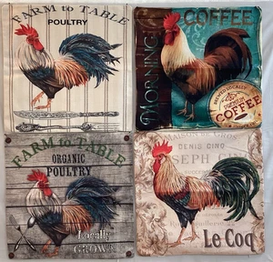 4 Chicken-Themed Pillow Covers 18"x18" Linen Farmhouse Rooster Cotton Set Square - Picture 1 of 7