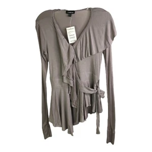 Bebe Top Bluse S Vintage Rüschen Whimsygoth Y2K Langarm V-Ausschnitt Neu mit Etikett $ 89 - Bild 1 von 8