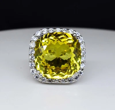 Anillo de plata de ley 925 con tachuelas de zafiro amarillo natural y circón 11,8 gramos EE. UU. 8 Foto 1 de 4