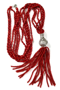 LUC Lucas Lameth Necklace Red Coral Sterling Silver Crystal - 34 inch - Picture 1 of 12