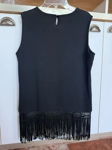 Blusa Per Se By Carlisle para mujer negra sin mangas con flecos talla M pieza única - Imagen 1 de 7