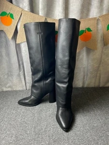 Steve Madden Mujeres Blanco Cuero Negro Plegable Moda Botas hasta la Rodilla talla 7M - Imagen 1 de 8