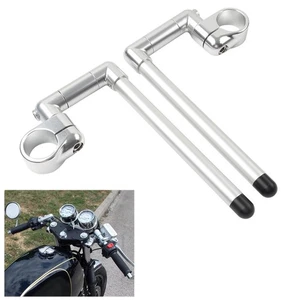 45MM Cafe Racer Bars 7/8" MotorUniversal Clip-On Handlebar Fork Tube Silver - Picture 1 of 11