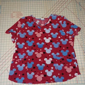 Disney Mickey Mouse Size 2XL Red Mickey Mouse Pattern Scrub Top Has Pockets XXL - Picture 1 of 4