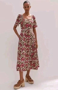ME+EM Midikleid Leinenmischung Gr. 12 quadratischer Ausschnitt Barockmuster rosa - Bild 1 von 9