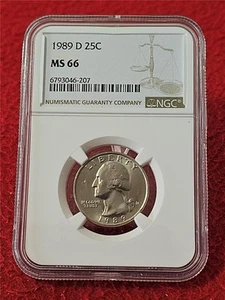1989-D WASHINGTON QUARTER NGC MS 66 UNCIRCULATED #T2042 - Picture 1 of 2