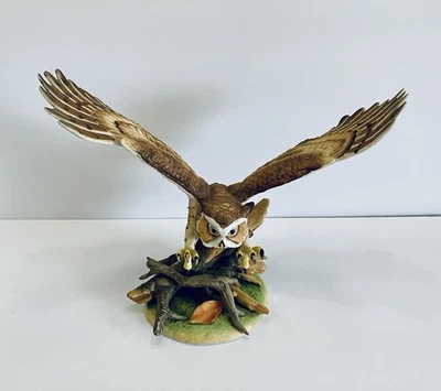 Vintage Lefton Ceramic Owl Perched on Branch Bird Figurine 9.5 x 7.25" tall - Image 1 of 4