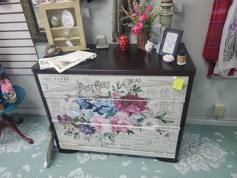 Hand Painted Antique Mahogany 3 Drawer Dresser Refurbished New Cover