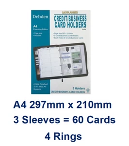 DEBDEN EX5004 3 x A4 DAYPLANNER Credit/Business Card Holder 297mm x 210mm B344 - Picture 1 of 1