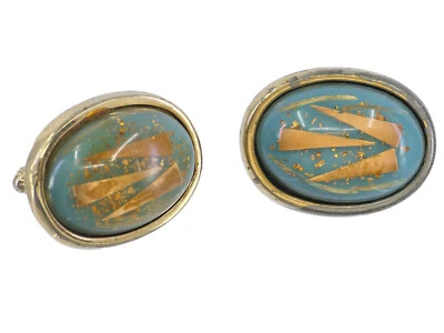 GEMELOS VINTAGE AÑOS 60 MODERNISTA HICKOK EE. UU. CONFETI MANCHA DORADA LUCITE tono dorado Foto 1 de 4