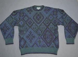 Vintage Alfani Mens Alpaca Blend Grandpa Sweater Size M Blue Southwestern Aztec - Picture 1 of 6