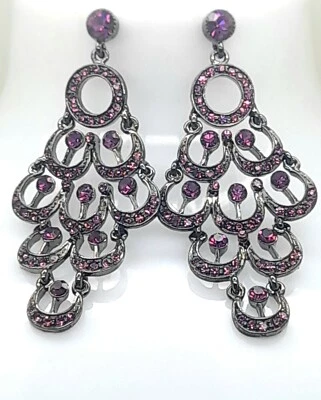 Large Purple Crystal Rhinestone Wedding Chandelier Dangle fashion Earrings - Image 1 of 4