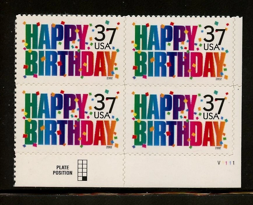 US 3695, 2002 37c HAPPY BIRTHDAY, LR PBOF4, MNH (US1493K) - Image 1 of 1