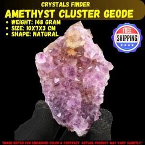 148 Gram Natural Amethyst Geode Quartz Cluster Crystal w/ Calcite Stone Specimen - Picture 1 of 9
