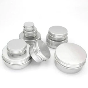 Round Aluminium Silver Tin Container EPE Lined Screw Lid 5ml,10ml,15ml,20ml-60ml - Picture 1 of 17