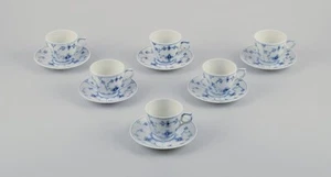 Royal Copenhagen Blue Fluted Plain. Set of six coffee cups with saucers. - Picture 1 of 8