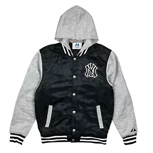 MAJESTIC new York Yankees Bomber Jacket USA vintage Black Hooded Medium - Picture 1 of 4
