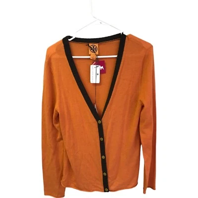 Cárdigan de cachemir Tory Burch $328 para mujer talla L naranja cuello en V manga larga nuevo con etiquetas Foto 1 de 4