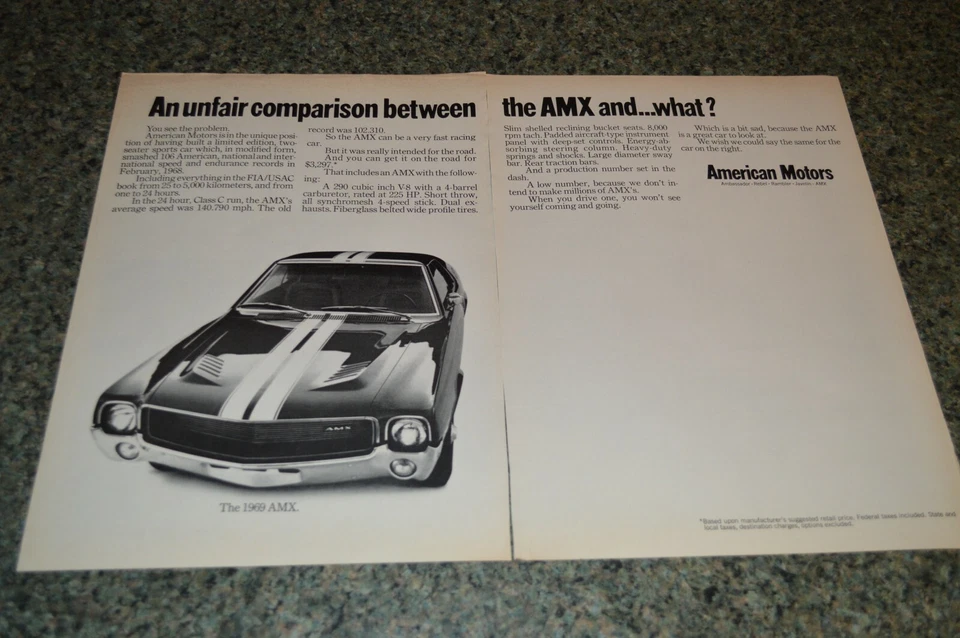 AMC AMX 1969 anuncio original impreso anuncio 69 Javelin 290 Foto 1 de 1