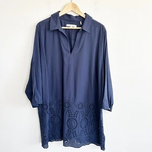 Camicia Foxcroft donna 22W blu occhielli tunica top colletto popover spiaggia - Foto 1 di 10