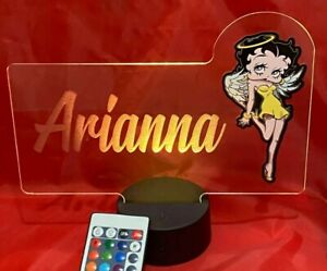 Betty Boop Angel Light Up Lamp LED Personalized Table Lamp Engraved, With Remote