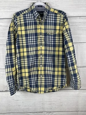 AMERICAN EAGLE Athletic Fit  Down Blue & Yellow Plaid Shirt Men's Size EXTRA SML - Image 1 of 4