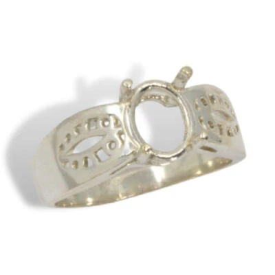 Sterling (7x5mm - 10x8mm) Oval Filigree Design Pre-notched Ring Mounting - Image 1 of 2