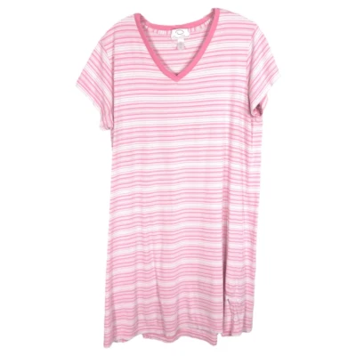 Oscar de la Renta XL Nightgown Shift Pink Stripe Cotton Stretch Short Sleeve 233 - Image 1 of 4
