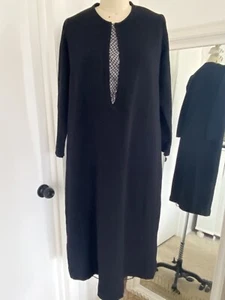 Antique 1920s Navy Blue Vintage Wool Gingham Long Snap Sleeve Dress Womens - Picture 1 of 18