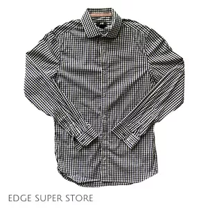 H&M Dark Blue Black Slim Fit Checks Plaid Button Down Dress Shirt Size Small - Picture 1 of 6