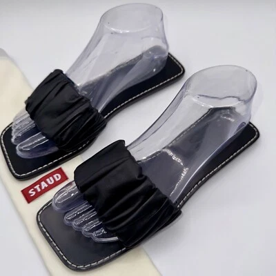 Sandalias planas acanaladas Staud Nina para mujer talla 7 EU 37 cuero negro Foto 1 de 4