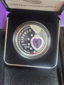 2022 W $1 Proof Silver 1oz .999 Purple Heart Hall of Honor Dollar Colorized %% - Picture 1 of 5