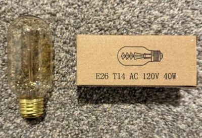 Edison Bulb base E26, T14, 40 Watt  120 volt, Qty Available - Image 1 of 3