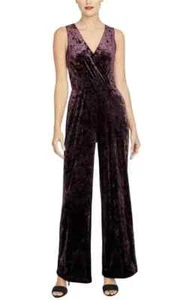 Rachel Roy Jumpsuit Womens Size Medium Velvet Purple Wide Leg V Neck Sleeveless - Picture 1 of 12