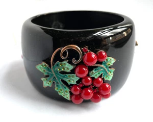 Vintage Very Rare Marion Godart Paris Cuff Bracelet with Grape & Leaf Design - Picture 1 of 5
